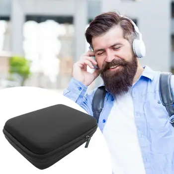 Практичен преносим калъф за съхранение на слушалки квадратна форма, черен защитен калъф, трайни