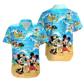 Хавайски Ризи с Мики и Мини Маус, Мъжки и Дамски Модни дрехи Ризи с къс ръкав, Хавайски Ризи Disney, всеки ден Плажни Ризи