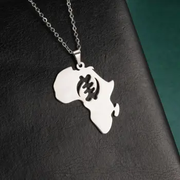 Колие с карта на Африка от Неръждаема стомана Jeshayuan, Африка елемент, Татуировка на ГАЙ НЬЯМЕ, Колие със символа на Адинкра За мъже и жени