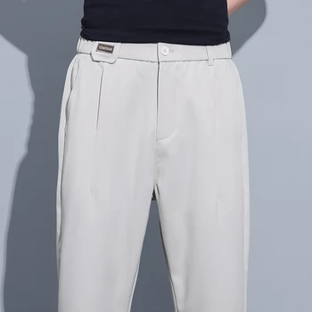 2023 Летните Модни Нови Драпирани Костюмные Панталони за Мъже, Провиснал Директни Ежедневни Бизнес Ластични Панталони, Мъжки Панталони цвят Каки, Сиво-зелен