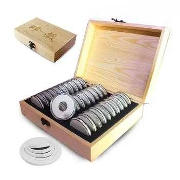 Безплатна доставка 30 Окото Колекция Възпоменателни монети Дървена кутия Кутия за съхранение на монети са подбрани скоростна 2025303540 мм Универсална