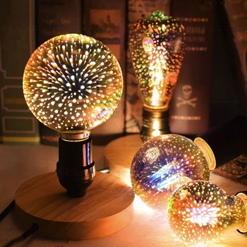 3D Цветни led крушка E27, Реколта крушка на Едисон, Звездни Фойерверки, Коледно Дърво, Празнична Нощна Лампа, Декоративно Осветление