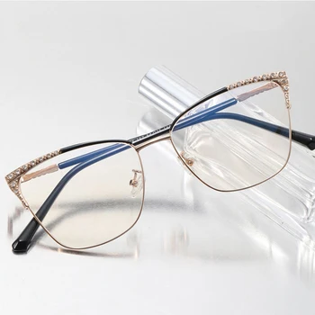 Корейски дамски слънчеви очила с защита от сините лъчи, изискана квадратна метална дограма, регулируем тампон в носа, блокиране на синя светлина, Очила Предпазват очите