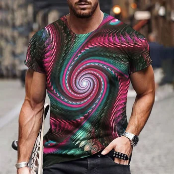 Модерен мъжки тениски с 3D цветно принтом Vortex, мъжки дрехи, Ежедневни улични блузи с къс ръкав, Свободна тениска оверсайз