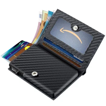 Държач за карти, изработени от въглеродни влакна, естествена кожа, алуминиеви джанти, мултифункционален RFID-противоугонный държач за карти за мъже