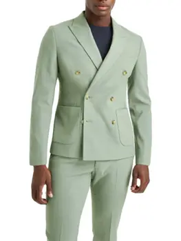 Модерен дизайн, Пълен с мъжки костюми, Мятно-зелено палто с ревера, Блейзър, Бизнес мъжки костюми, мъжки Сватбен костюм, 2 броя, яке + панталон + вратовръзка