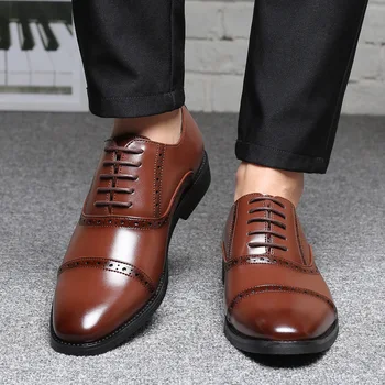Мъжки модел обувки-Oxfords, Бизнес офис обувки с остри Пръсти, черни, Кафяви, Мъжки официални обувки с дантела, обувки за Сватба, по-Големи размери 38-48