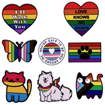 Эмалевые игли Love Rainbow за гей със сладък куче и котка, за жени и мъже, ЛГБТ-брошки за гейове и лесбийки, пънк-аксесоари, Значки за гордост, подаръци