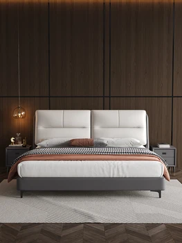 Изключително лесна кожено легло, модерна проста лека луксозна малка потребителска легло с двойна мрежа, червен легло 1.8 метра