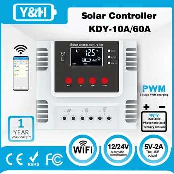 Y & H 10 20 30 40 60 Соларен панел на контролера 12 В 24 В 48 Регулируеми параметри на зареждане и разреждане, Wi-Fi, за оловно-киселинни/литиева