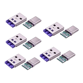 5 компл. PD Бързо Зареждане на Type-C USB 65 W 5A Штекерный конектор за Заваряване С 5-за контакт на печатна платка и Тип A Штекерный 5-пинов USB САМ OTG Data Charge САМ Kit