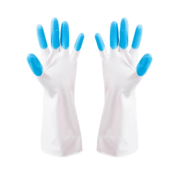1 Чифт домакински ръкавици за миене на съдове, водоустойчиви гумени ръкавици, домакински почистващи препарати, за многократна употреба ръкавици за миене на съдове, кухненски принадлежности