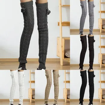 Пухкави домашни чорапи над коляното, с анимационни герои, зимни чорапи, дамски топли високи гамаши, Топли 양말 чорапогащник за жените в готически стил