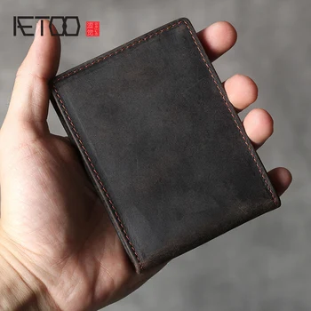 Комплект шофьорска книжка AETOO от телешка кожа в стил ретро-ръчно изработени, кожен комплект с няколко карти