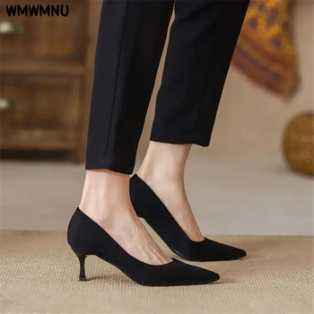 Черни офис дамски обувки-лодка с остри пръсти, основни обувки на висок ток 3 см, 5 см, 7 см, Корейската дизайнерски обувки без закопчалка, нескользящая, лека от EVA