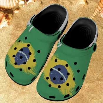Летни нескользящие чехли за жени е модерен дизайн с флага на Бразилия, Леки, дишащи летни сабо за възрастни, дамски обувки, с дупки за вода