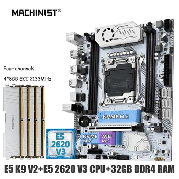MACHINIST X99 Комплект Дънната платка LGA 2011-3 Xeon ПРОЦЕСОРА E5 2620 V3 4 *8G = 32 GB оперативна памет DDR4 2666 Mhz Разход на WIFI NVME M. 2 Четырехканальный X99-K9