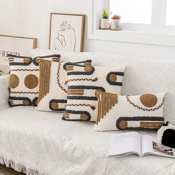 Калъф за възглавници в стил бохо 45x45 см/30x50 см, памук калъф за възглавници с утайка от линия и дрямка за декорация на дома, натурална хол, спалня
