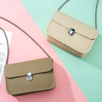 Мини-квадратна чанта на верига за жени, луксозни Дизайнерски чанти през рамо от естествена кожа, тенденция чанта за телефон, чанта през рамо за момичета, Малка чанта с капак