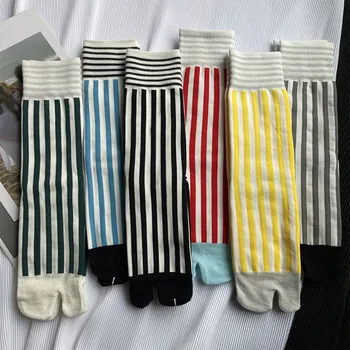 Памучни чорапи в ивица в ретро стил, модни дамски чорапи-täby, японски чорапи-täby в стил Харадзюку, цветни спортни чорапи с пръсти разрезным