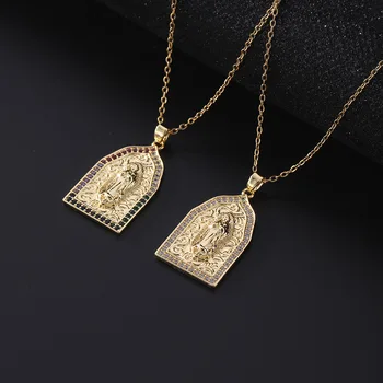 Ретро Изящни Медальон на света Богородица от 18-каратово злато с Циркониевым покритие, Дамски верижка-Нашийник, Модни бижута, Религиозен подарък