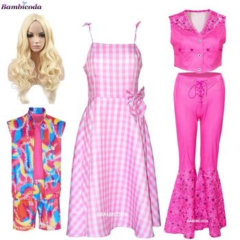 Костюми Барби от филма 2023 година за момичета, дамски дрехи, за cosplay в стил пънк с висока талия и расклешенным Дъното, Униформи за Хелоуин, Карнавални костюми за Партита