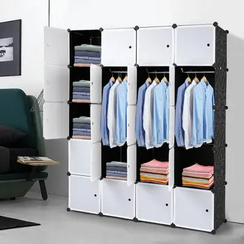 Модули гардероб за спалня с 3 стелажи за дрехи стелажи за съхранение на играчки, книги, обувки, 20 кубчета, дрехи, штабелируемый пластмасов шкаф за дрехи