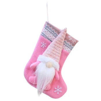 Модни Чорапи с Коледен подарък, плюшен коледна торбичка за бонбони, украса за Коледната елха, украса за дома, розов
