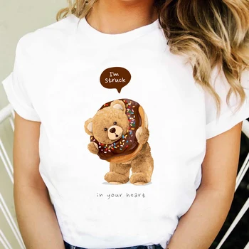 Скъпа дамски дрехи на 90-те години с принтом, дрехи с къс ръкав, тениска с изображение на привлекателен мечок от анимационен филм, модни дамски ежедневни универсална тениска