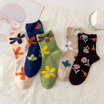 5 чифта чорапи със средна дължина, удобни и дишането, ретро персонализирани чорапи с художествен принтом