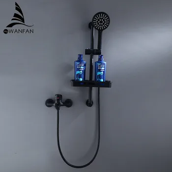 Черен Месинг Смесител за душ в банята с една дръжка и ръчна дюза за душ Стенен Черен комплект за душ в банята 877873