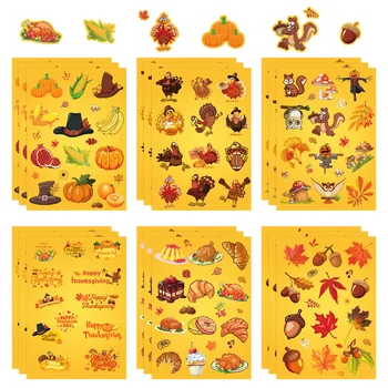 Декорации за Деня на Благодарността, етикети с кленов лист, пуешко, есенни подарък етикети, стикери с благодарност за деца