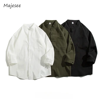 Обикновен Мъжки ризи, Шикозни всеки ден Есенно-летните модни в корейски стил, минималистичные Основни Удобни универсални мъжки блузи, красивите Лидер в продажбите