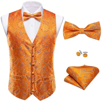 Луксозен жилетка за мъжете, расшитый в коприна и злато, оборудвана Официантский костюм, с папийонка, Сватбен официален мъжки костюм, сако без ръкави Бари Уонг