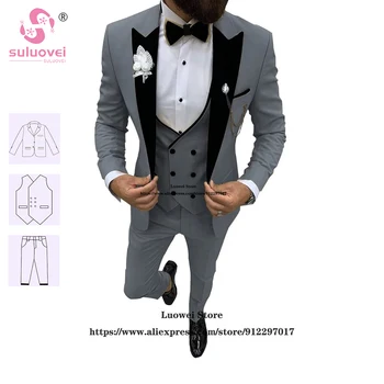 Модни Сватбени Костюми За Мъже, Оборудвана Комплект Панталон за Младоженеца-Комплект от 3 теми, Вечерни Смокинги За Младоженците, Блейзър Terno Masculinos Completo