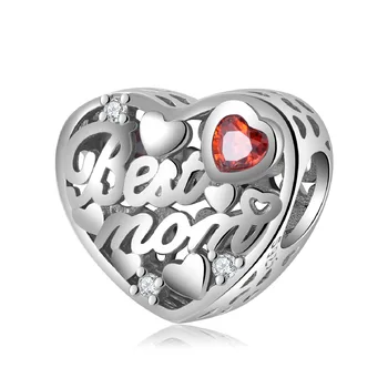 Ажурное червено сърце, най-добрата топчета за мама, е подходящ за жени, гривна, колие, Дама, Момиче, бижута със собствените си ръце, автентичен чар от сребро проба 925