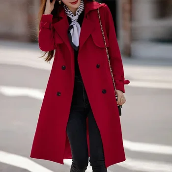 Дамски Ветровка средна дължина 2023, Новата Пролетно-Есенен Дамски дрехи, Британското Модно Палто с дълги ръкави, Двубортное палто Tide