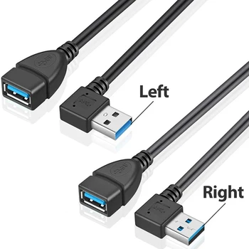 Ляв и десен ъгъл SuperSpeed USB 3.0 за мъже и жени, удлинительный кабел, адаптер, удължител за лаптоп, настолен USB хъб, U-диск