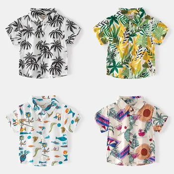 Риза с къси ръкави с гавайским принтом, летен отложной яка за момчета, къси ръкави, тениска в абстрактен стил, Детски памучен дрехи за почивка на море, съоръжения
