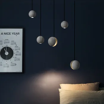 Модерен минималистичен led окачен лампа, бетон топка кръгла форма, декоративно осветление, Хол, спалня, коридор, Ресторант, лампа