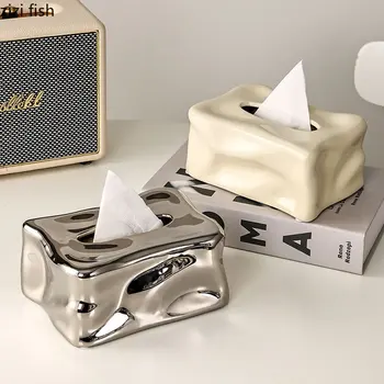 Керамична кутия за салфетки Креативната Кутия за салфетки с неправилна шарка, Подвижни кутии за салфетки, Контейнер за съхранение на хартиени кърпички, Предмети от бита