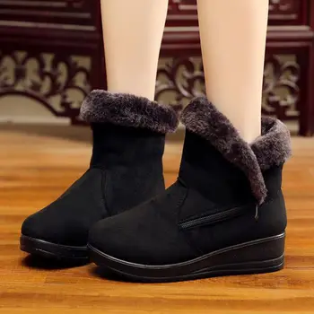Дамски обувки, Австралия, Дамски гумени обувки с кръгло бомбе, Непромокаемая зимни обувки с цип, ботуши на равна подметка, дамски обувки до средата на прасците, със снежна подплата 2023