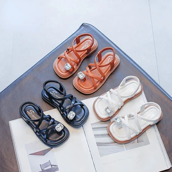 Sandalias Детски Сандали 2023 Нови Летни Сандали с Водно диамантен пръстен За Момичета; Плажни обувки Подметка; Ежедневни обувки; Детски обувки; Дизайнерски обувки за момичета;