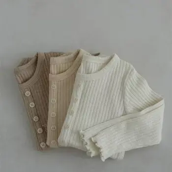 Корея, облекло за бебета и малки деца, всекидневни комплект за домашно облекло с дълги ръкави, вязаный домашен комплект шарени, комплект от две части, облекла за момичета