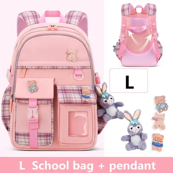 Ученически чанти с сладък мечок за момичета, детски водоустойчива раница, клетчатая чанта, детски ортопедични раници, раницата