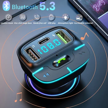 Автомобилен Bluetooth 5.3 FM-предавател Безжичен Аудиоприемник Автомобилен MP3 плейър 66 W PD Бързо зарядно устройство Разсеяна светлина Многоточечное зарядно устройство