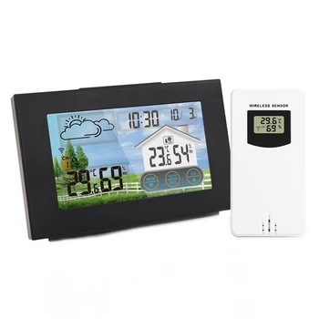 С цветен сензорен екран, будилник, безжичен метеостанцией, Прогнозата за времето, вътрешен и външен термометър, Гигрометром