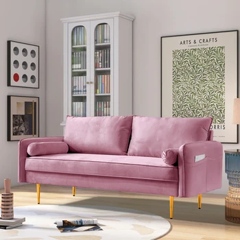 Модерен velvet розов диван, Лесен дизайнерски диван за двама или трима клиенти, подходящ е за хол, спалня, офис