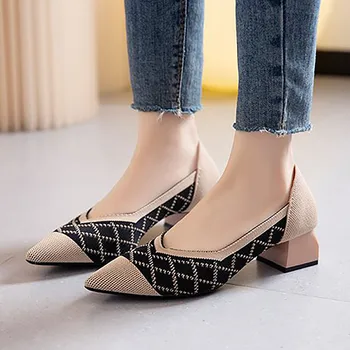 Дамски Ежедневни обувки; Модни Новата Пролетно-лятна Дишаща Удобни Обувки С Остър Пръсти На Дебелите Квадратен Ток; начинът, по който Летни Обувки На равна подметка обувки женски
