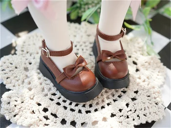 Обувки за кукли BJD подходящ за 1/4, малки кожени обувки MDD Bear sister с кръгла глава на дебела подметка